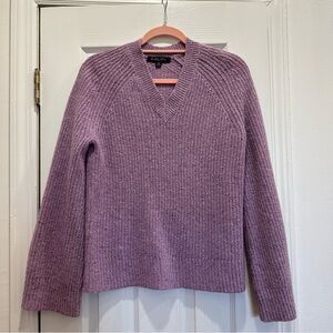 Brooks Brothers Pullover Sweater Womens Small Purple Ribbed V-Neck Italian Yarn